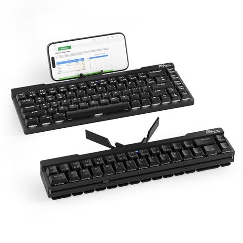 RK ROYAL KLUDGE F68 60% Foldable Low Profile Mechanical Keyboard, Wireless Mechanical Keyboard with Aluminum Body, Built-in Stand Holder, White Backlit, 68 Keys, Tactile Brown Switch