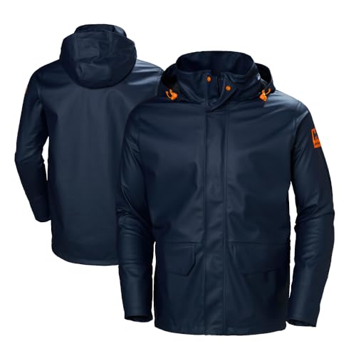 Helly-Hansen Workwear Gale Waterproof Jackets for Men Made from Heavy-Duty Polyurethane on Polyester Knit for High Mobility, Navy - Large