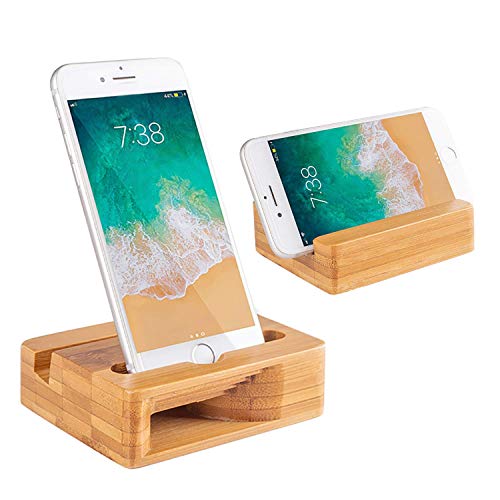 Encozy Cell Phone Stand with Sound Amplifier,Natural Bamboo Wooden Desktop Mobile Phone Holder (Sound Stand)