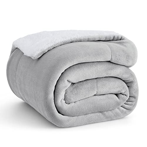 Bedsure Sherpa Fleece Throw Blanket Twin Size for Couch - Thick and Warm Blanket for Winter, Soft and Fuzzy Fall Throw Blanket for Bed, Light Grey, 60x80 Inches
