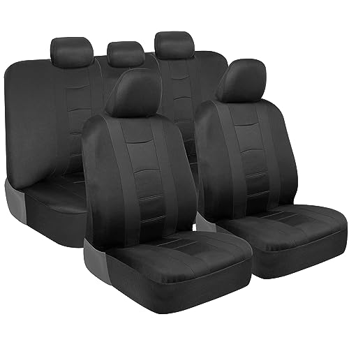 BDK carXS Seat Covers for Cars, Black Two-Tone with Matching Back Seat Cover, Made to Fit Most Auto Truck Van SUV, Interior Car Accessories, Full Set