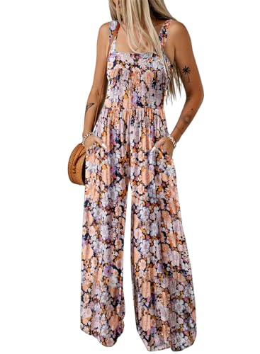 Dokotoo Womens Overalls Black Jumpsuits for Women Casual Loose Fit Solid Color Wide Leg One Piece Sleeveless Jumpsuit Printed Long Pant Rompers with Pockets Medium