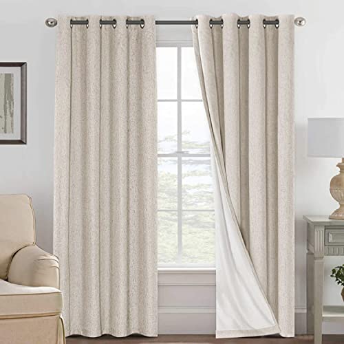 H.VERSAILTEX Blackout Curtains, Linen 100% Black Out Curtains for Bedroom, Textured Window Curtains Drapes for Living Room 84 inch Grommet, Energy Efficient Curtains White Liner(2 Panels, Natural)