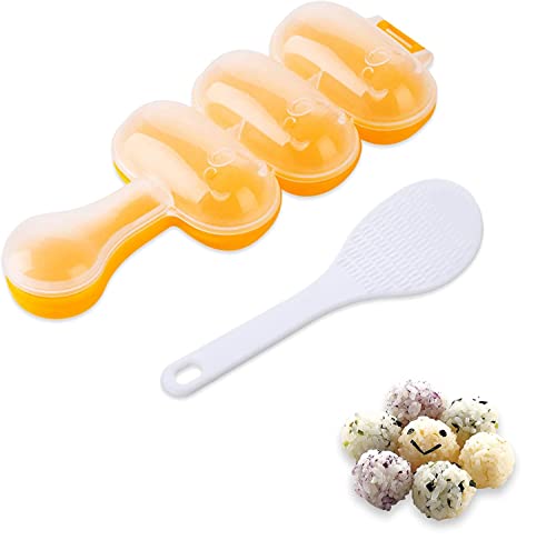 Rice Ball Mold with Spatula - DIY Sticky Rice Molds Large Ball Mold Kitchen Tool Rice Ball Maker Shake with Mini Rice Scoop - Rice Roll Shaker Ball Maker Lunch Maker Rice Ball Maker Shake for Kids