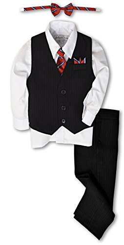 Johnnie Lene JL40 Pinstripe Boys Formal Dresswear Vest Set (14, Black/White)