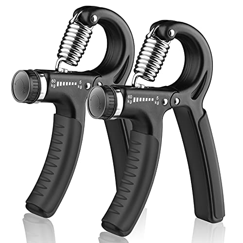 Grip Strength Trainer 2 Pack, Hand Grip Exerciser Strengthener with Adjustable Resistance 11-132 Lbs (5-60kg), Forearm Strengthener, Hand Exerciser for Muscle Building and Injury Recover Black