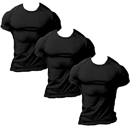 ZUEVI Men's Cotton Slim Fit Athletic Bodybuilding T-Shirts Muscle Short Sleeve Tee(Black 3 Pack-XL-M)