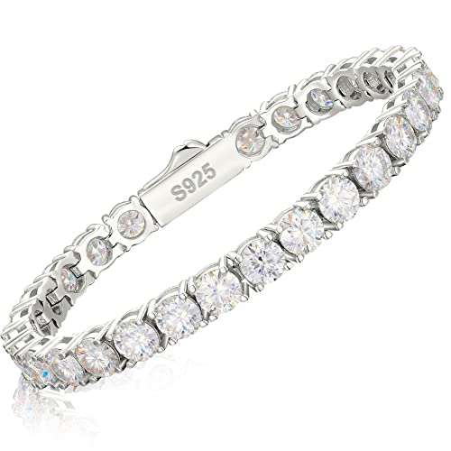 TUHE Moissanite Tennis Bracelet 16.5 Carats Lab Created Diamond Bracelets 18k White Gold Plated 925 Sterling Silver Bracelet 7inch 5mm D Color VVS1 Round Cut Moissanite Bracelet for Women Thanksgiving Day Gift Men Diamond Tennis Bracelet