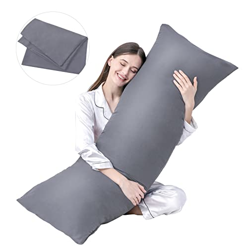 DOWNCOOL Luxury Full Body Pillow Insert with Fiber Cover - Ultra Soft Body Pillow for Sleeping - Breathable Long Bed Pillow Insert, 20'x54'(Grey, with Cover)