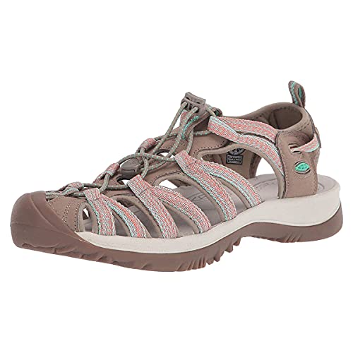 KEEN Women's Whisper Closed Toe Sport Sandals, Taupe/Coral, 8 US