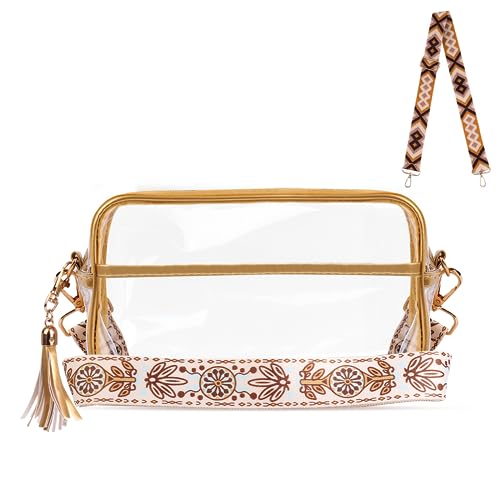 Clear Purses for Women Stadium,Clear Bag Stadium Approved with Adjustable Shoulder Straps for Concert Sports Events Games (Gold)