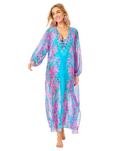 Lilly Pulitzer Women's Frey Long-Sleeved Maxi Cover-Up in Multi Seaweed Samba Engineered Print Size L/XL