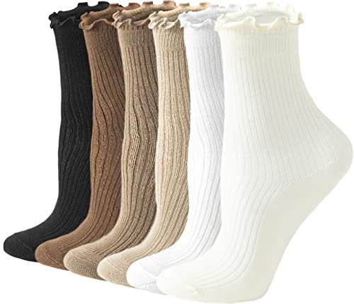 ACCFOD Cute Ruffle Socks for Women, Frilly Socks for Women Cute Ankle Crew Socks - Neutral Color