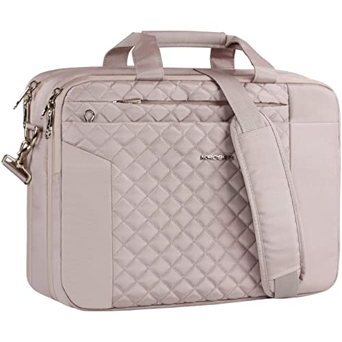 KROSER 17 Inch Laptop Briefcase Bag - Expandable Computer Case With Anti Theft, Waterproof Messenger Shoulder Bag for Business, Office, Travel - Pink