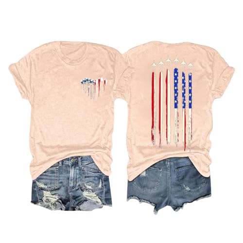 Generic Prime Deals of The Day 4th of July Tshirts for Women American Flag Patriotic Short Sleeve Shirts USA Independence Day Graphic Tee Tops (Beige, M), Medium