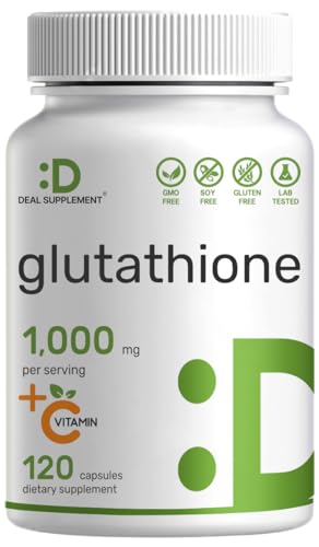 Glutathione Supplement 1,000mg Per Serving, 98% Purity | Plus Vitamin C 500mg, Active Reduced Form (GSH) | 60 Capsules – Intracellular Antioxidant – Supports Detoxification* & Immune Health