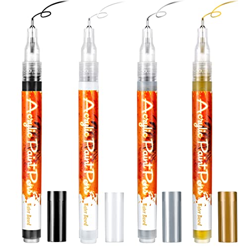 Nail Art Pen 4 Pieces Nail Polish Pens Portable Nail Art Pens Fine Tip Nail Painting Drawing Nail Graffiti Pen Quick Dry DIY Flower Abstract Lines Details Nail Art Pens (Gold, Silver, Black, White)