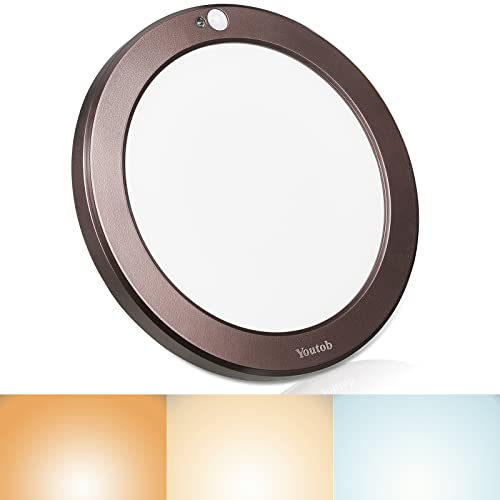 Youtob Motion Sensor Light LED Ceiling Light with 30s/180s Timeout Adjustable 3 Colors,15W 1500lm Round Lighting Fixture for Porches, Closets, Stairs(3000k/4000k/5000k Available) (Bronze)
