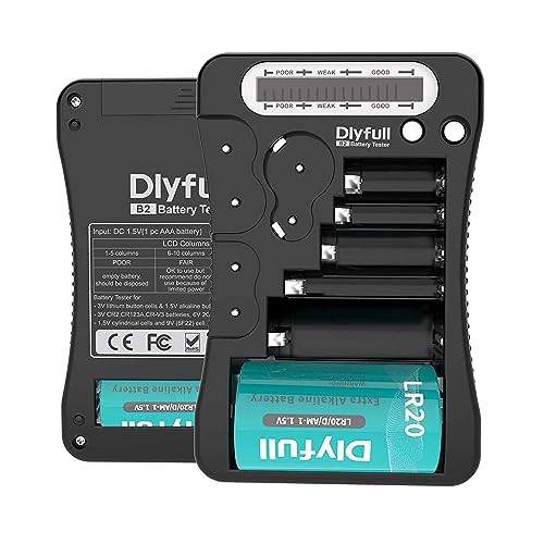 Battery Tester, Dlyfull LCD Display Universal Battery Checker for AA AAA C D 9V CR2032 CR123A CR2 CRV3 2CR5 CRP2 1.5V/3V Button Cell Batteries, 1x AAA batteries included
