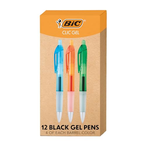 BIC Intensity Clic Black Gel Pens, Medium Point (0.7mm), 12-Count Pack, Retractable Gel Pens With Comfortable Grip (packaging may vary)