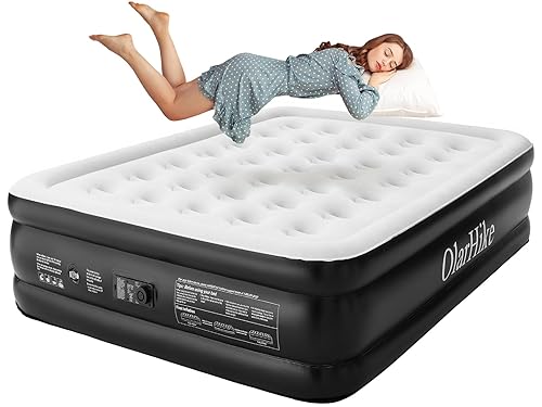 OlarHike Inflatable Queen Air Mattress with Built in Pump,18' Elevated Durable Mattresses for Camping,Home&Guests,Fast&Easy Inflation/Deflation Airbed,Black Double Blow up Bed,Travel Cushion,Indoor