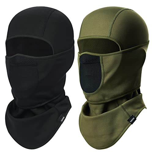 SAITAG Balaclava Ski Mask Warm Face Mask for Cold Weather Winter Skiing Snowboarding Motorcycling Ice Fishing Men (Black & Army Green, 2)
