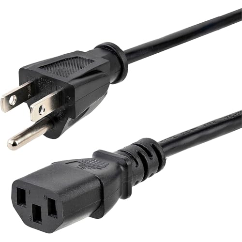 StarTech.com 12ft (3.6m) Computer Power Cord, NEMA 5-15P to C13, 10A 125V, 18AWG, Black Replacement AC Power Cord, Printer Power Cord, PC Power Supply Cable, Monitor Power Cable - UL Listed (PXT10112)