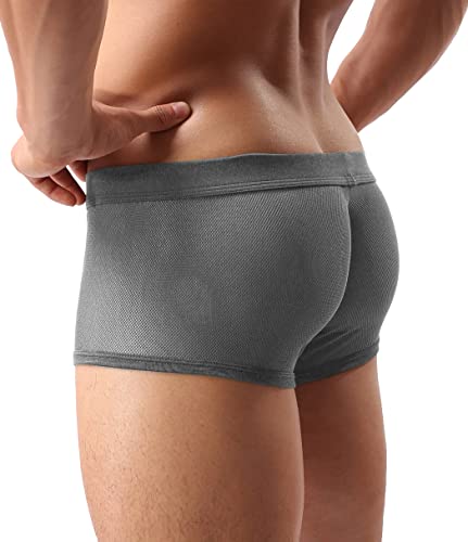 Linemoon Mens Sexy Underwear for Sex See Through Sexy Boxer Briefs for Men Grey X-Large