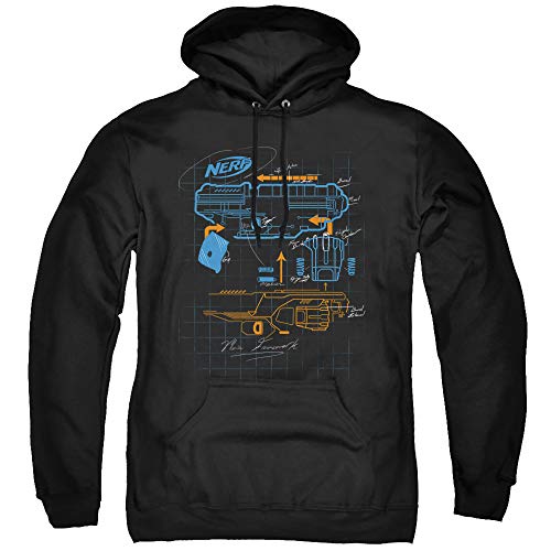 Trevco Nerf Deconstructed Nerf Gun Unisex Adult Pull-Over Hoodie, Black, X-Large