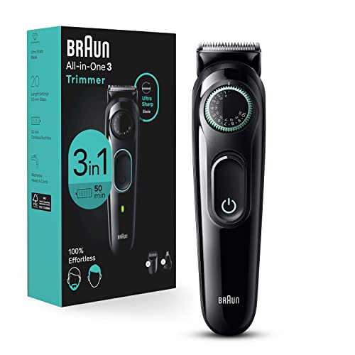 Braun All-in-One Style Kit Series 3 3430, 3-in-1 Trimmer for Men with Beard Trimmer, Ear & Nose Trimmer, Hair Clippers, Ultra-Sharp Blade, 20 Length Settings, Washable