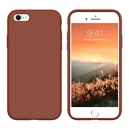 GUAGUA Compatible with iPhone 6s Case iPhone 6 Case Liquid Silicone Soft Gel Rubber Slim Light Microfiber Lining Cushion Texture Cover Shockproof Full Body Protection Case for iPhone 6/6S,Deep Brown