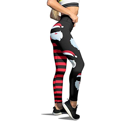 JIFRE Soft High Waist Santa Stripe Print Legging Hip Lift Slim Yoga Pants for Christmas Sportwear Fitness RunningL
