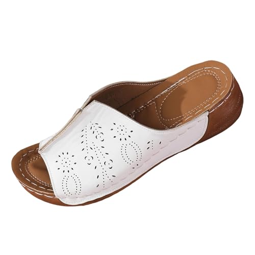 JEUROT Orthopedic Wedge Sandals for Women Arch Support Comfortable Sandals Open Toe Slip On Sandalias Summer Slide Shoes (White, 8.5)