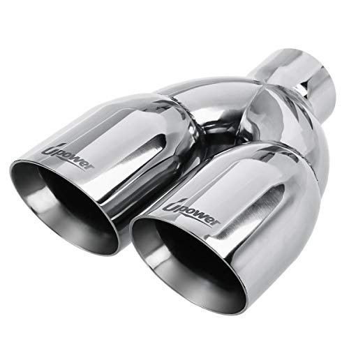 Upower 2.5' to 3.5' Dual Exhaust Tip 2 1/2 Inch Inlet 3 1/2 Inch Outlet 9.5' Length Polished Stainless Exhaust Tailpipe Tips 1.2mm Thickness Double Wall Slant Edge for Car Truck