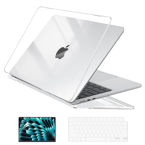EooCoo Case Compatible with MacBook Air 15 inch 2024 2023 Release M3 A3114 M2 A2941 Liquid Retina Display, Plastic Hard Shell Case + Keyboard Cover + Screen Protector, Crystal Clear