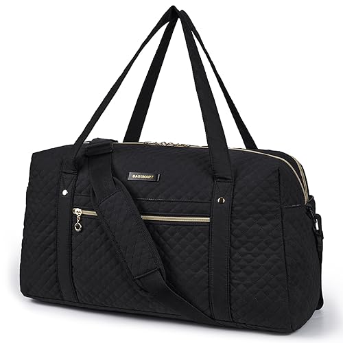 BAGSMART Travel Duffle Bag 37L Weekender Overnight Bag with Wet Pocket for Women, Large Carry On Bag with Laptop Compartment and Shoes Bag for Travel, Business Trips, Sports(Black)