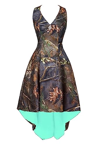 LEJY Women's Camo Prom Dress Homecoming Dresses Halter Bridesmaid High Low Beaded Prom Dresses Mint 14