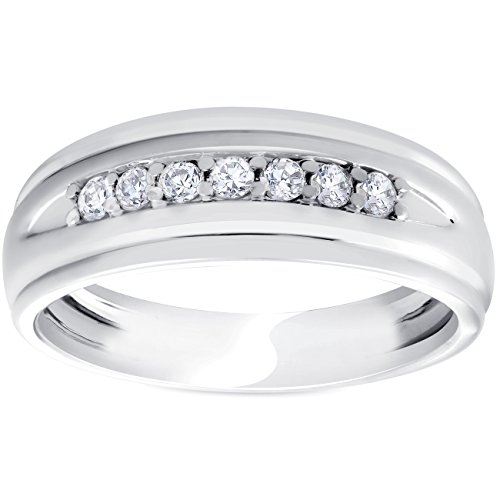 P3 POMPEII3 Mens 1/4ct White Gold 7 Stone Diamond Ring 10k Polished Wedding Anniversary Band - Size 12