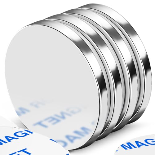 DIYMAG 4Pack Strong Neodymium Disc Magnets，Rare Earth Magnets with Double-Sided Adhesive Powerful Heavy Duty Magnets for Fridge DIY Building Scientific Craft and Office, 1.26inch D x 0.12inch H