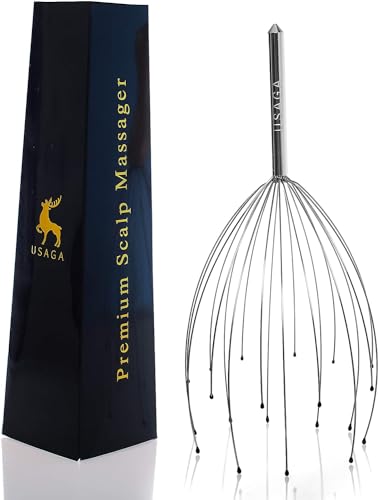 USAGA Head Massager Scalp Massager 20 Fingers Head Scratcher for Head Body Relaxing (Silvery)