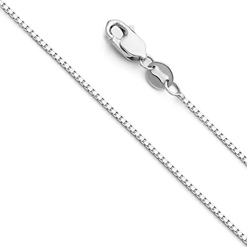 14k REAL White Gold Solid 0.9mm Box Link Chain Necklace with Lobster Claw Clasp - 20'