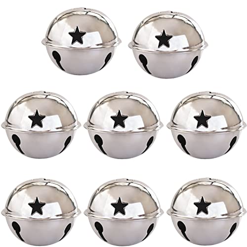 Llxieym 8 Pieces Jingle Bells Christmas Star Bells 2.56 Inches Craft Bells Ornament for Christmas DIY Decoration (Silver)