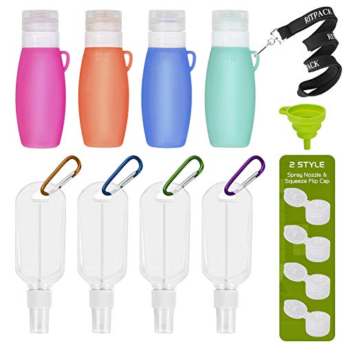 Travel Size Bottles Containers with Keychain Leak Proof TSA Approved, Empty Spray & Squeeze Bottle Container for Hand Sanitizer Toiletries Shampoo Conditioner Lotion Soap Liquids, 8Pack