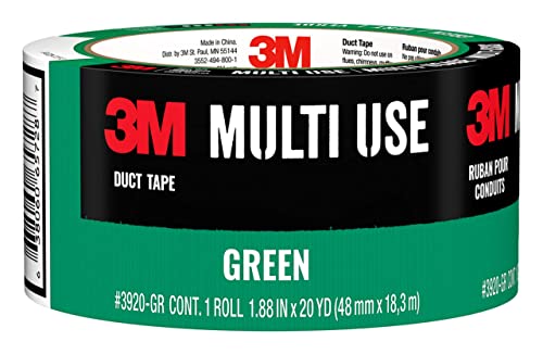 3M Multi-Use Colored Duct Tape, Green with Strong Adhesive and Water-Resistant Backing, Multi-Surface 3M Duct Tape for Indoor and Outdoor Use, 1.88 Inches x 20 Yards, 1 Roll (3920-GR)