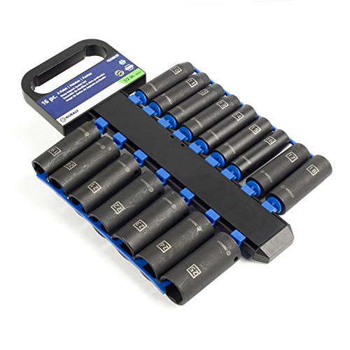 Kobalt 338635 16-Piece 1/2-Inch Drive 6-Point Deep Impact Socket Set, Metric, includes 10, 11, 12, 13, 14, 15, 16, 17, 18, 19, 20, 21, 22, 23, 24, and 25-mm Sockets