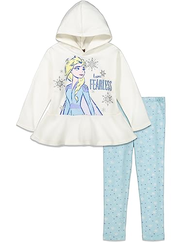 Disney Frozen Elsa Toddler Girls Peplum Fleece Hoodie and Leggings Outfit Set White 3T
