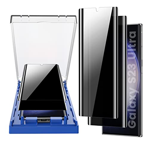 MOHAVE 2 Pack [Auto Alignment/Dust Removal] Privacy Screen Protector for Samsung Galaxy S23 Ultra 5G 6.8″, 3D Curved Anti Spy Private Film, 7H Hybrid Material, 100% Ultrasonic Fingerprint ID Compatible, Case Friendly