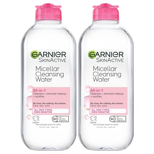 Garnier Micellar Water for All Skin Types, Facial Cleanser & Makeup Remover, 13.5 Fl Oz (400mL), 2 Count (Packaging May Vary)