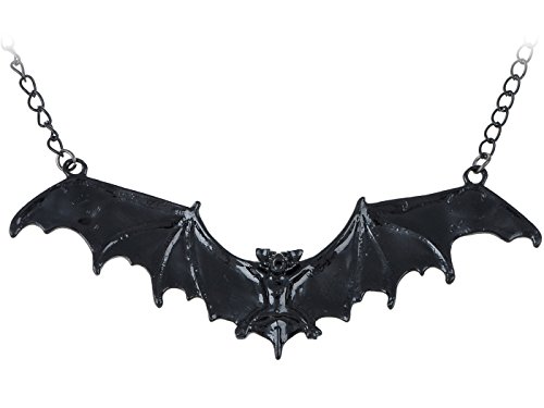Alilang Frightening Halloween Enamel Paint Flying Bat Metal Chain Pendant Necklace, Black