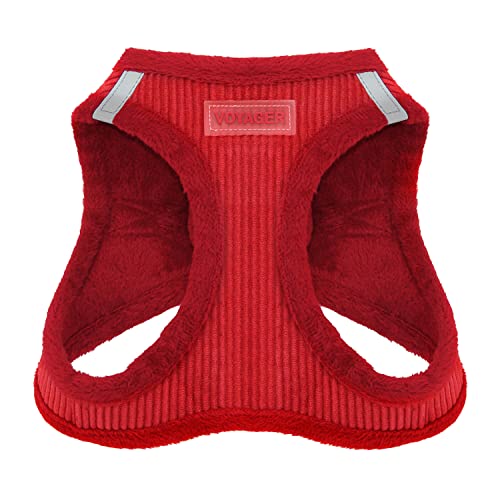 Voyager Step-In Plush Dog Harness – Soft Plush, Step In Vest Harness for Small and Medium Dogs by Best Pet Supplies - Harness (Red Corduroy), XS (Chest: 13 - 14.5')